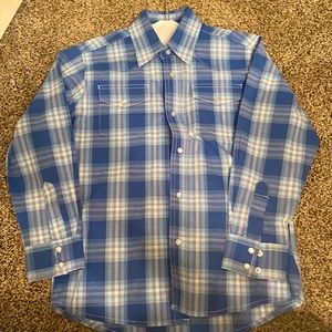 Blue plaid Pearl snap button down long sleeve shirt